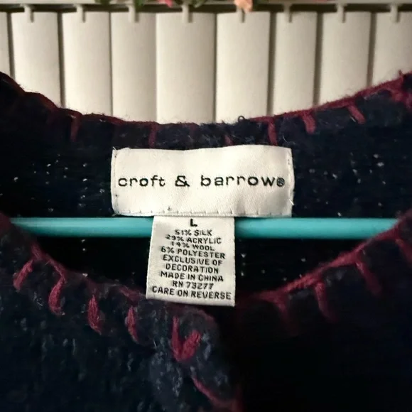 VTG Handknit Silk Mohair Cardigan Women's Large Blue Mitten Embroidery Winter - Picture 3 of 6